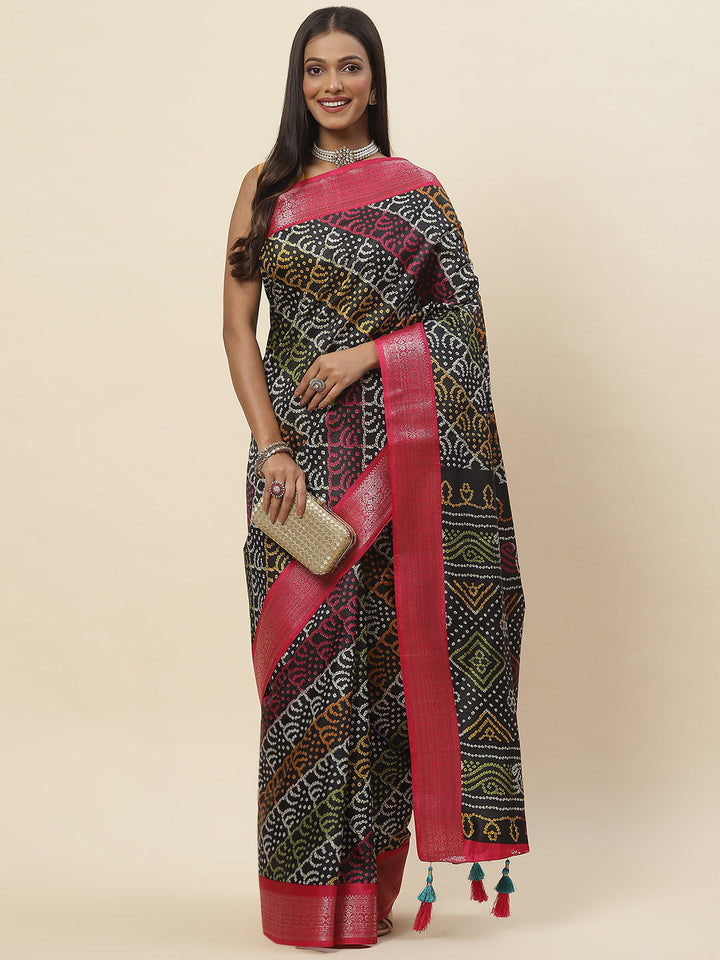 Zari Border Printed Handloom Saree
