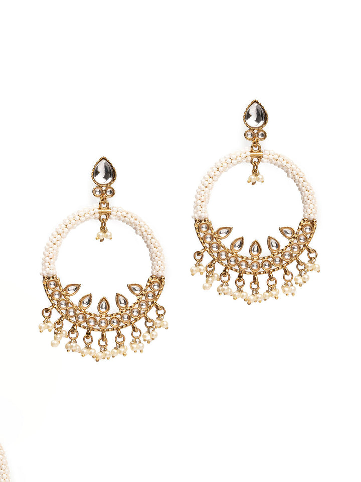 Golden &amp; White Pearl Polki Earrings
