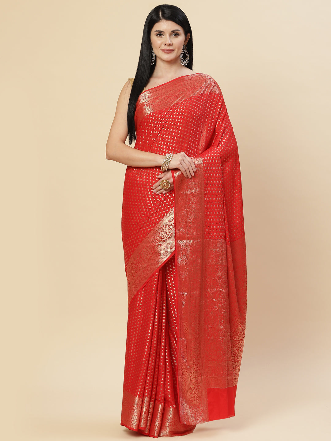 Zari Booti Georgette Plain Saree