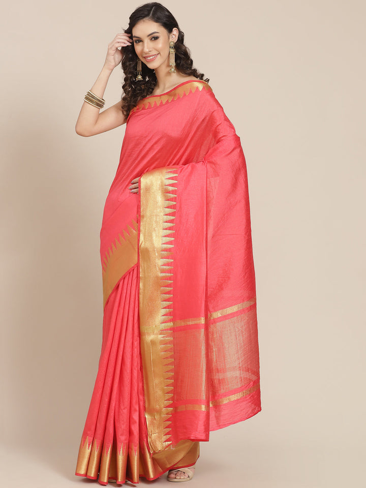 Plain Art Handloom Saree with  Temple Border