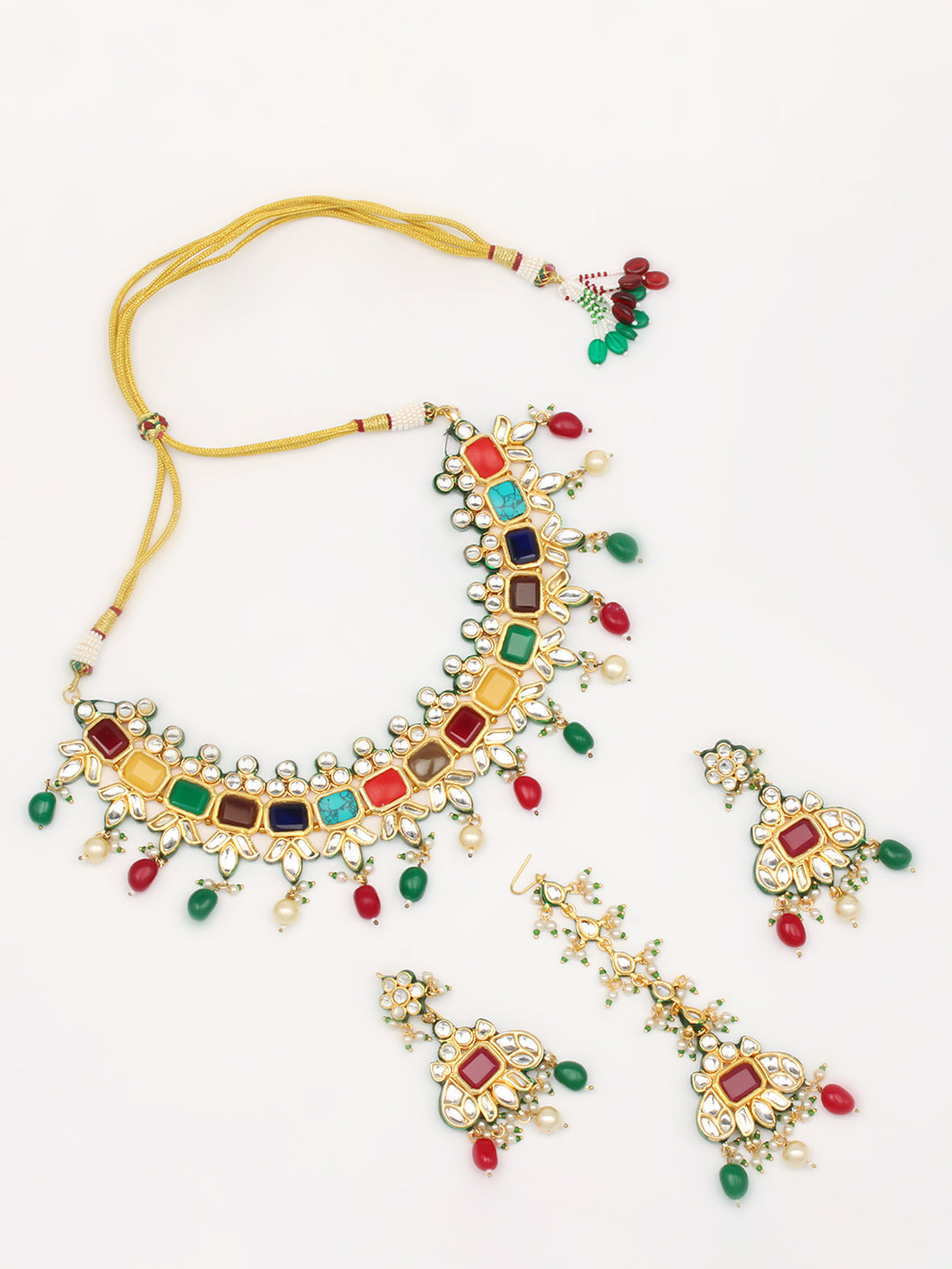 Kundan Work Necklace Set With Earring &amp; Mang Tika