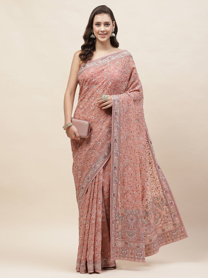 Resham Jaal Embroidery Georgette Saree