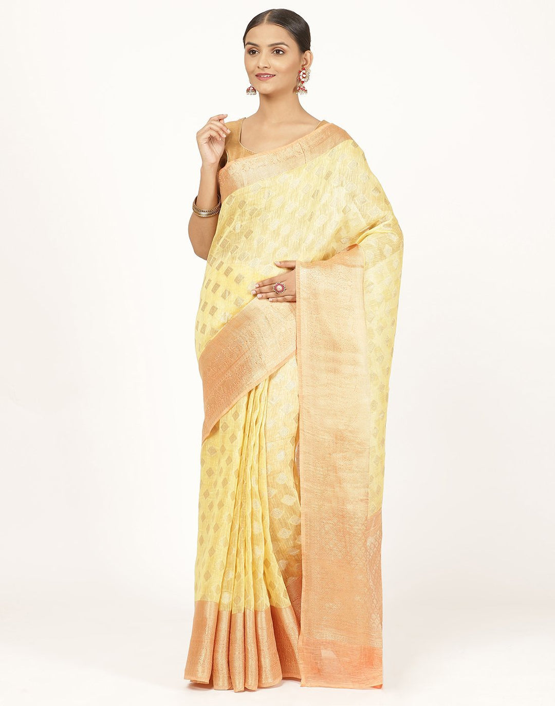 Cotton Saree With Linen Texture and beautiful Pink Boarder