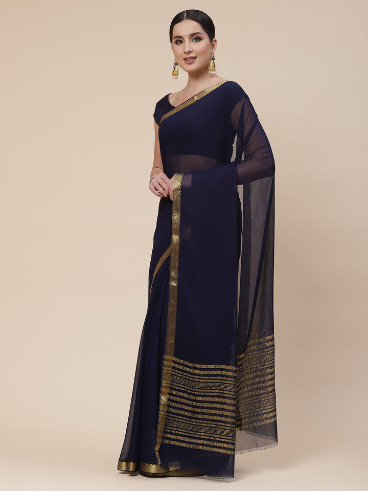 Piped Border Chiffon Plain Saree