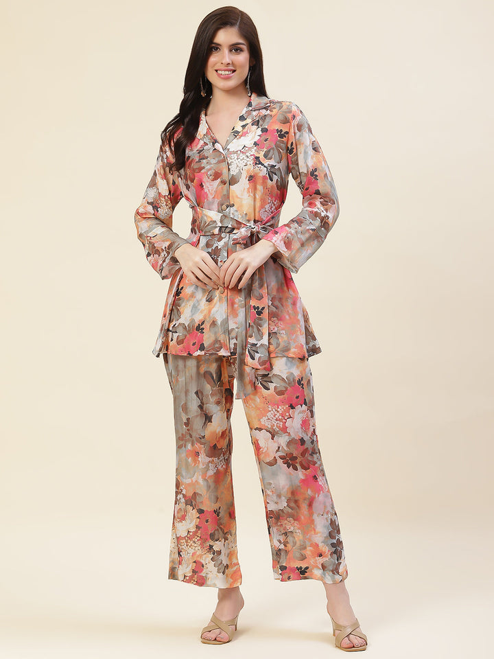 Multicolored Co-ord Set Short Kurti With Flared Pants