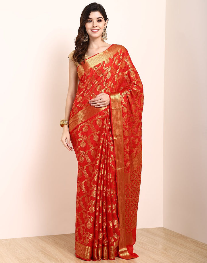 Red Art Crepe Saree