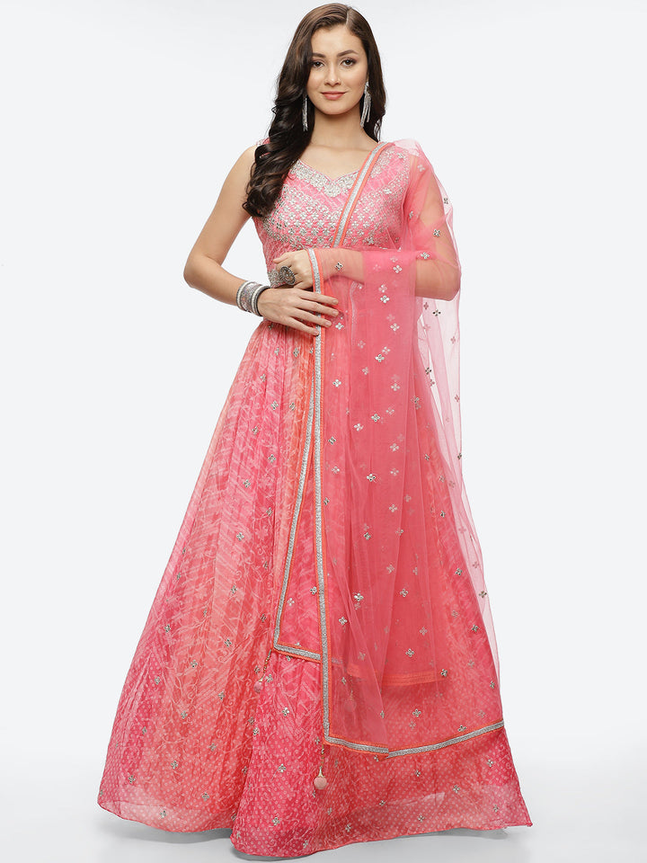 Zari Booti Embroidered Crepe Choli With Lehenga &amp; Net Dupatta
