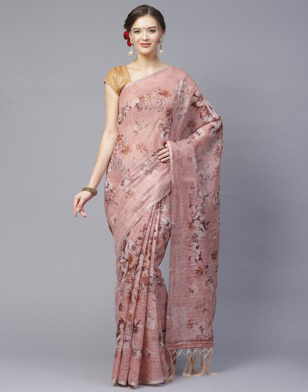 Digital Floral Print Cotton Linen Saree