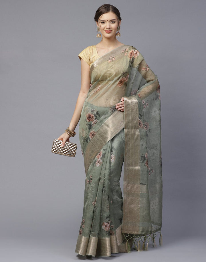 Digital Floral Printed Organza Saree