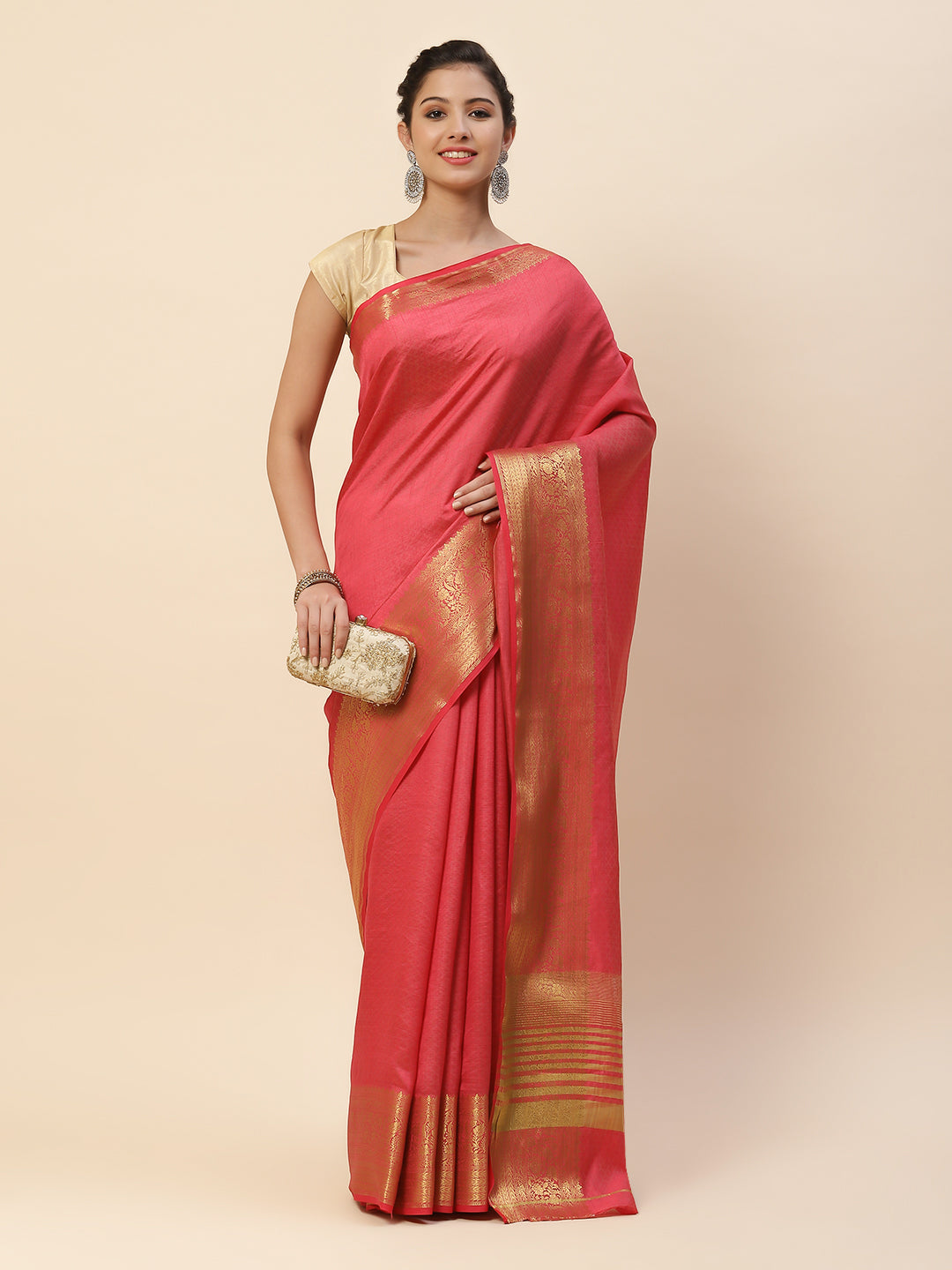 Plain Zari Border Art Handloom Woven Saree