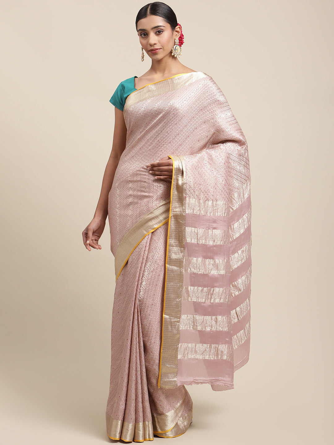 Brocade Zari Jaal Crepe Plain Saree