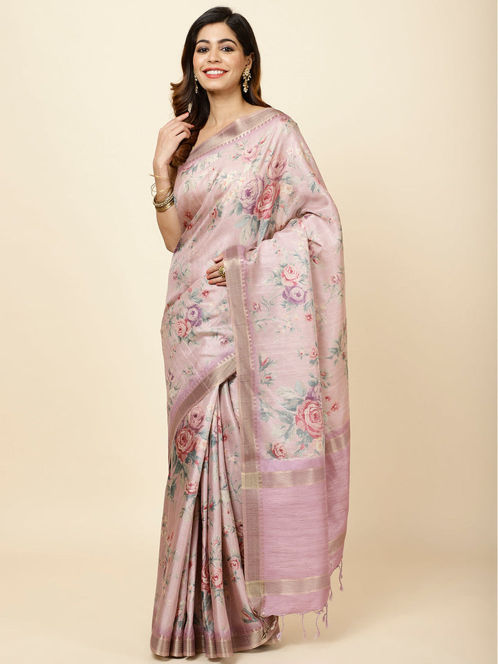 Digitally Floral Printed Tussar Saree