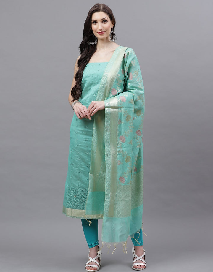 Chanderi Embroidered Suit Piece with Banarasi Dupatta