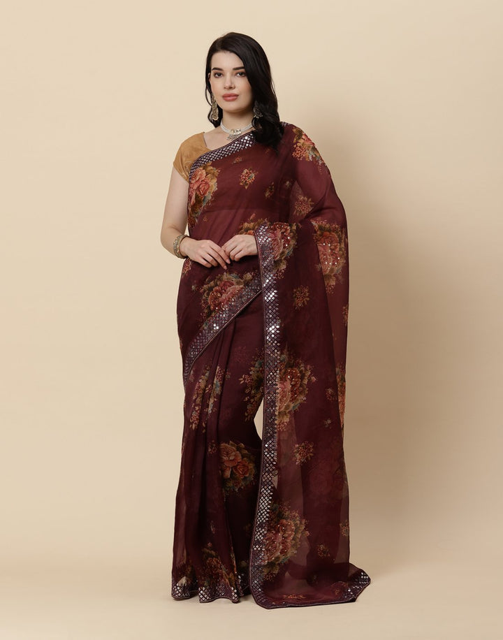 Embroidered Organza Kora Saree