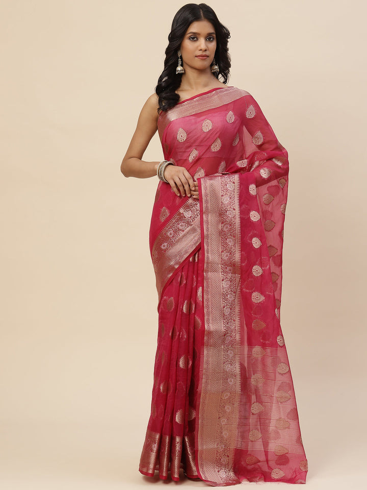 Zari Booti Organza Plain Saree