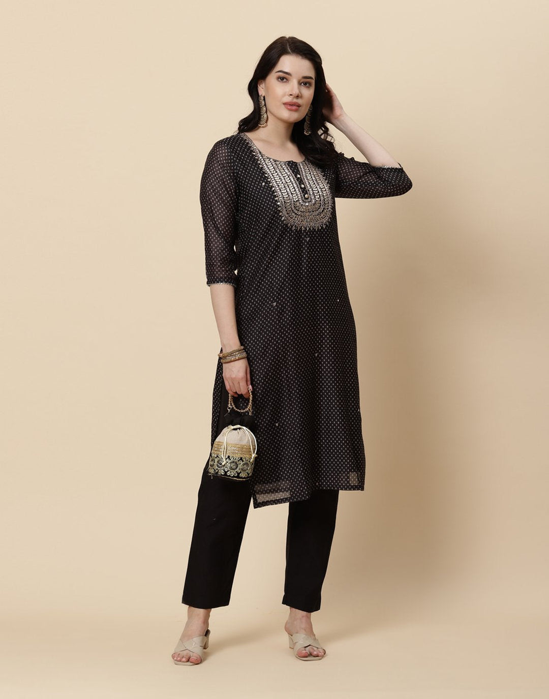 Embroidered Chanderi Kurti With Pant
