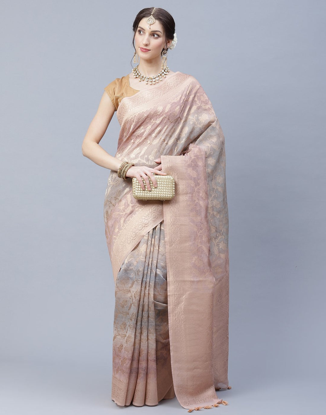 Floral Print Cotton Chanderi Saree
