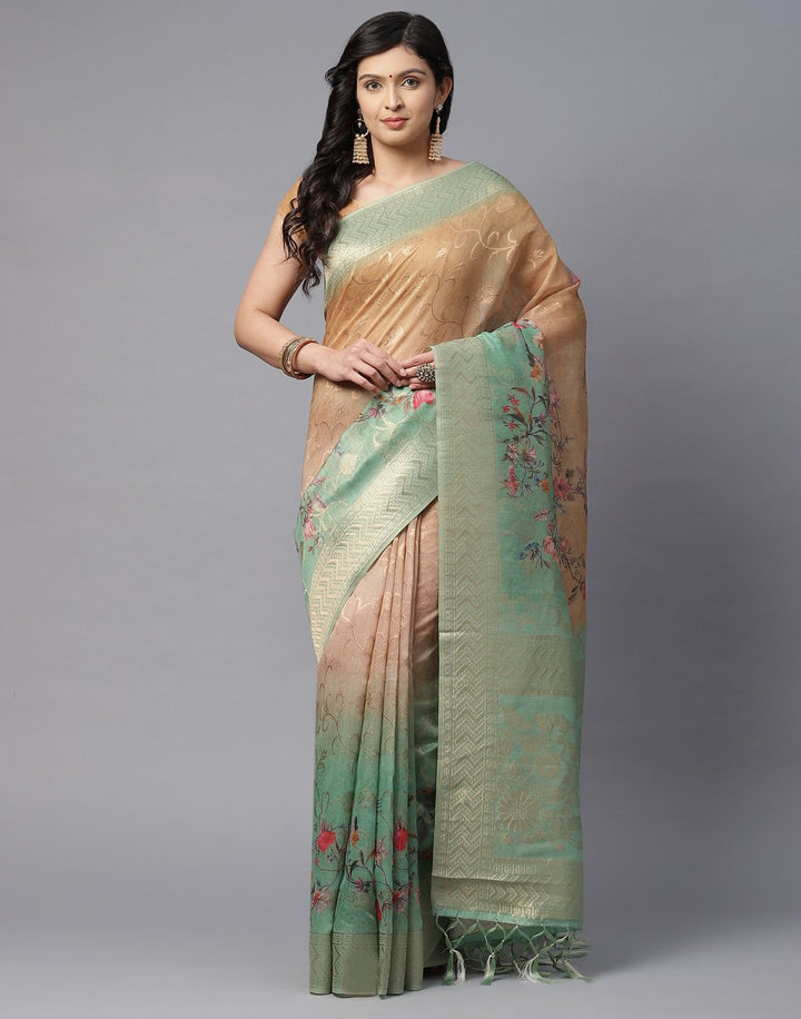 Floral Printed Cotton Linen Saree
