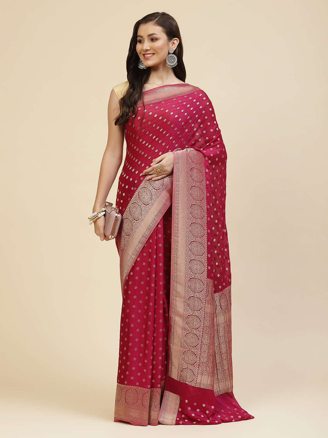 Zari Booti Crepe Plain Saree