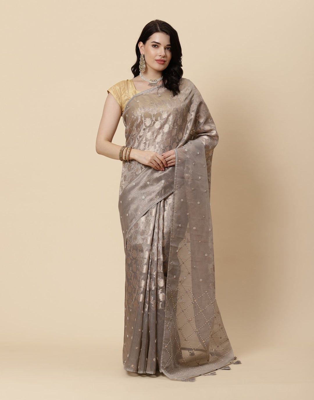 Embroidered Banarasi Tissue Saree