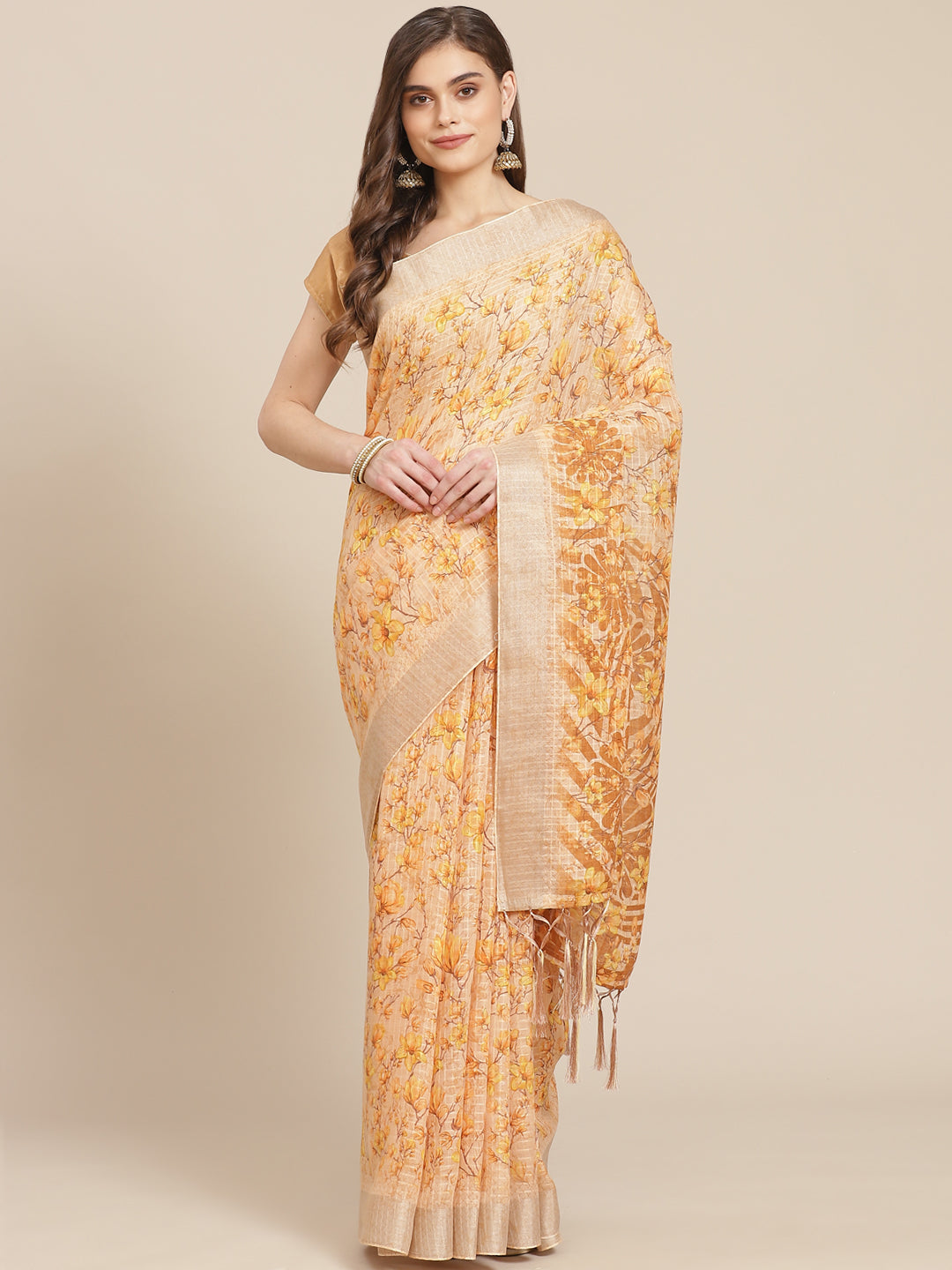 Digital Floral Printed With Zari Border Cotton Saree