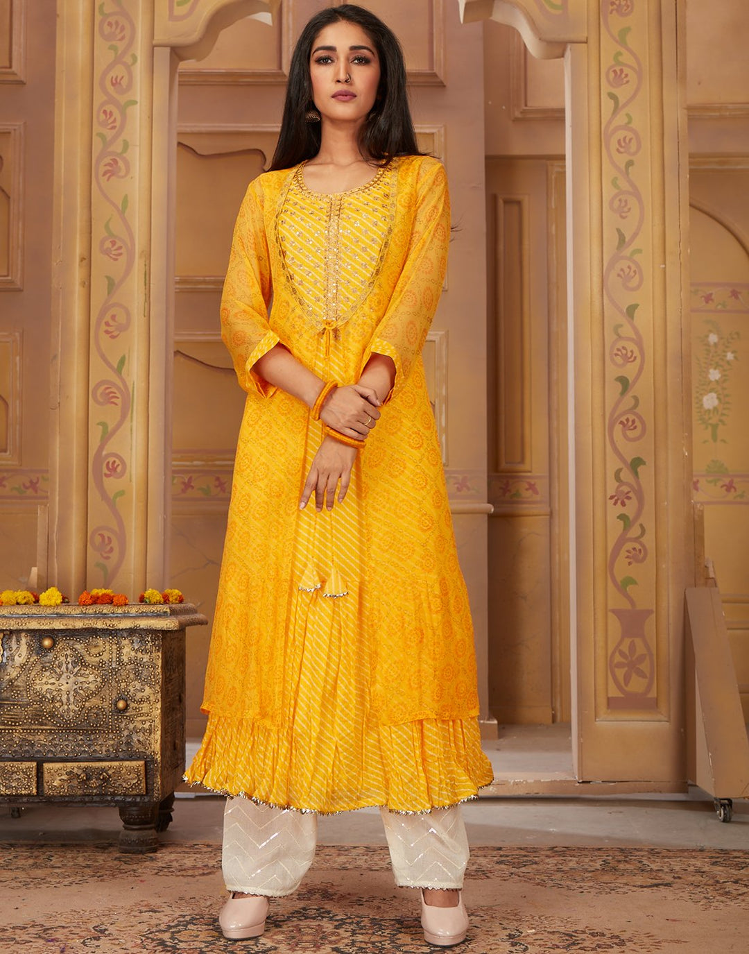 MBZ Meena Bazaar-Yellow Chiffon Kurti