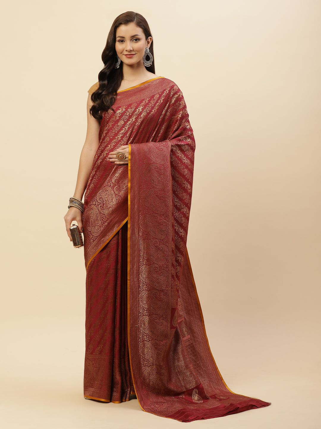 Antique Jaal Crepe Plain Saree