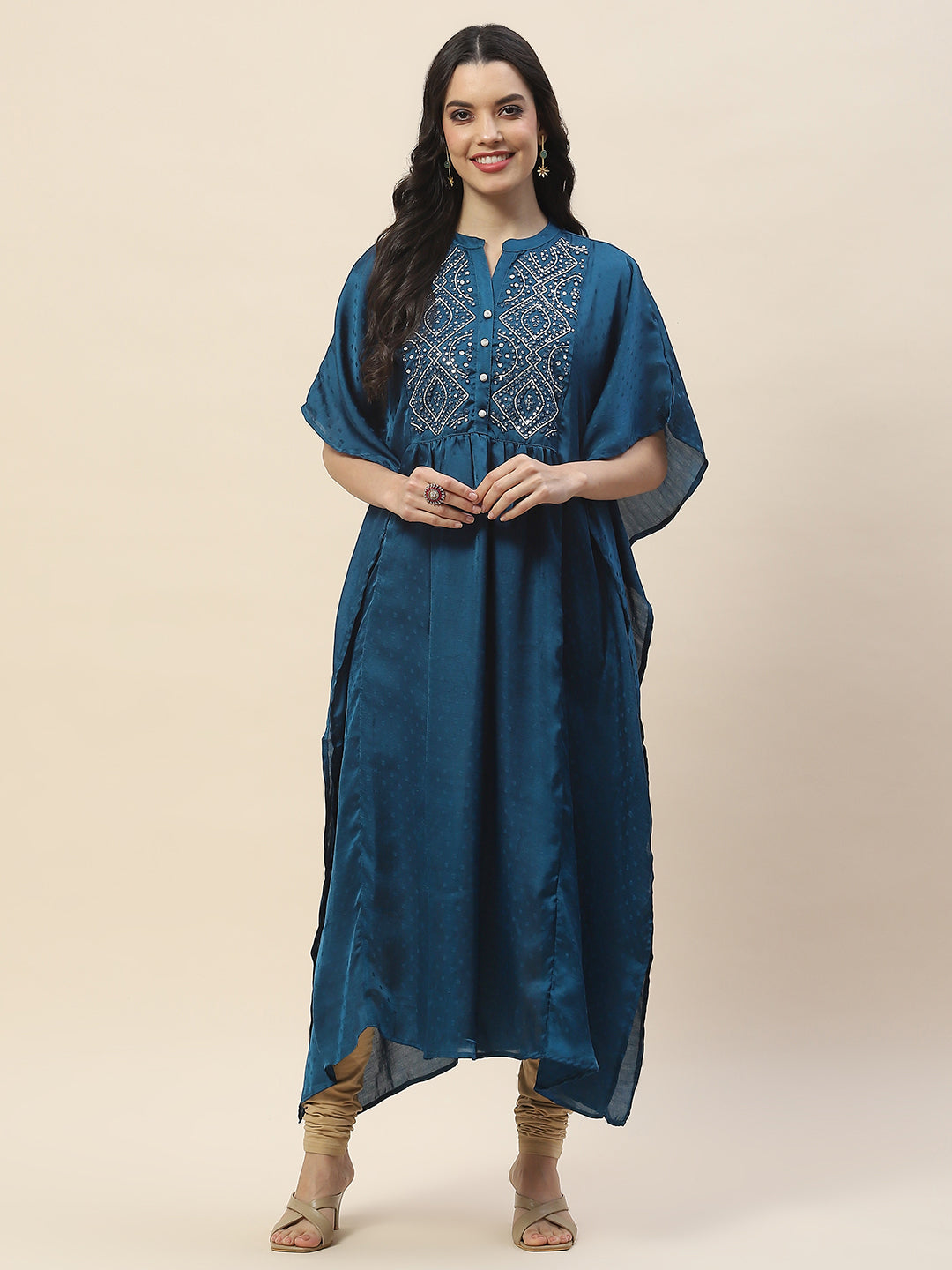 Neck Embroidered Cotton Kaftan Kurta