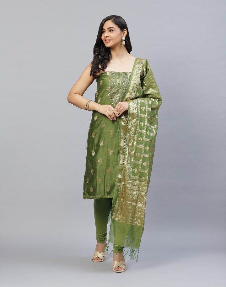 Printed Cotton Suit Piece With Embroidered Yoke Detail