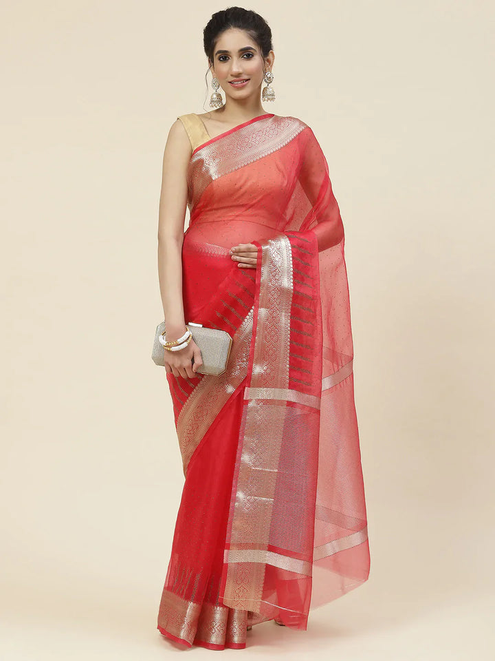 Stone Work Organza Plain Saree