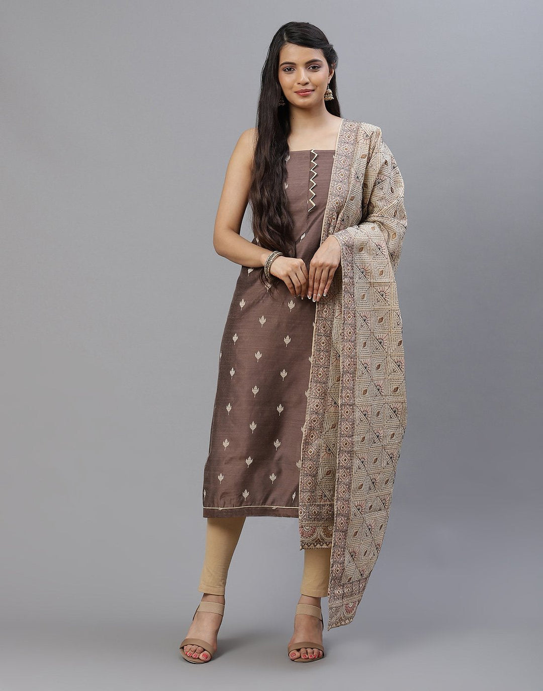 Embroidered Chanderi Suit Piece With Dupatta