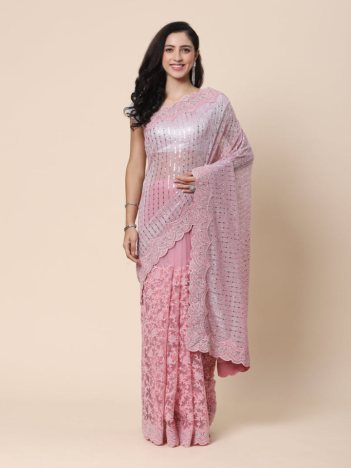 Stone work Handloom Net Embroidered Saree