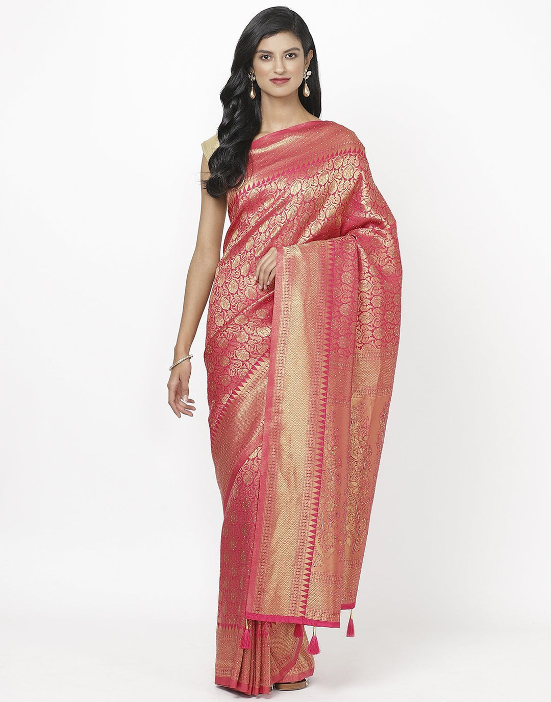 Hot Pink Art Handloom Saree