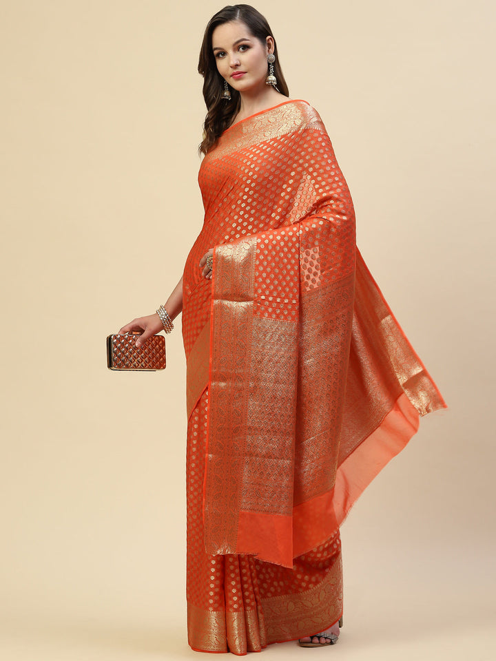 Zari Border Booti Georgette Plain Saree