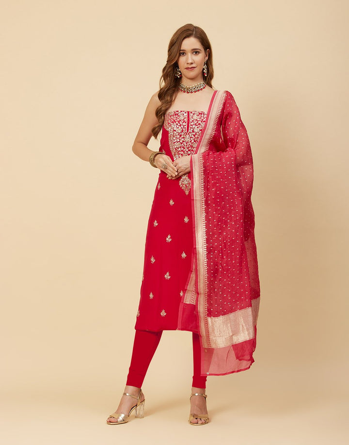 Embroidered Organza Suit Piece With Crepe Dupatta