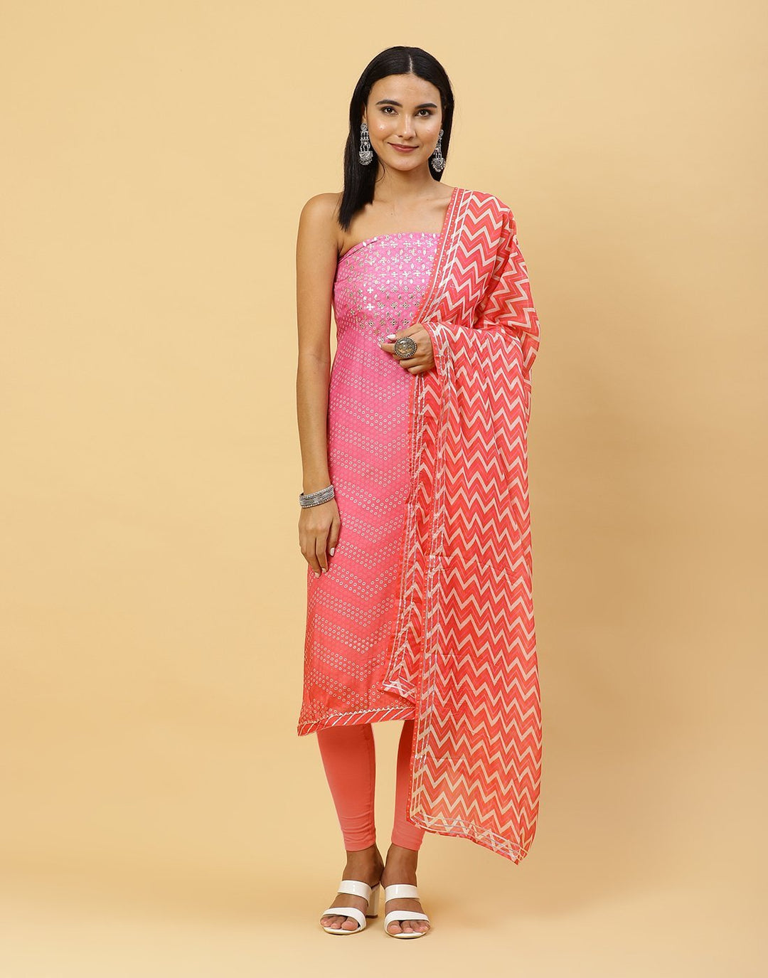 Printed Muslin Suit Piece With Organza Dupatta
