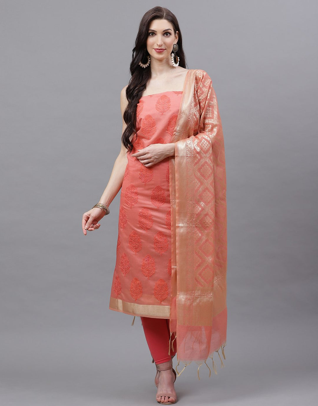 Chanderi Embroidered Suit Piece with Banarasi Dupatta