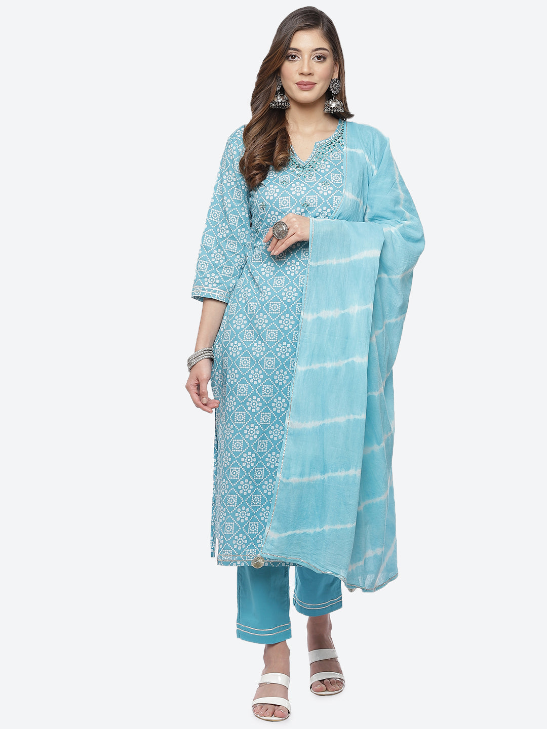 Resham Mirror Booti Cotton Stitched Salwar Kameez With Chiffon Dupatta