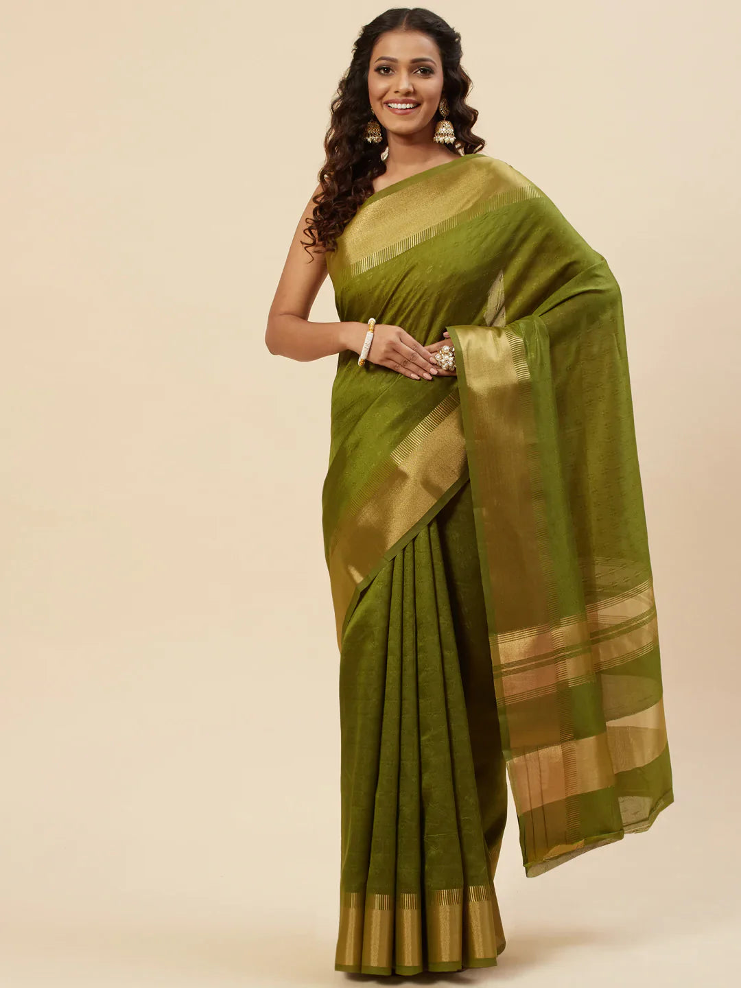 Plain Zari Border Handloom Woven Saree