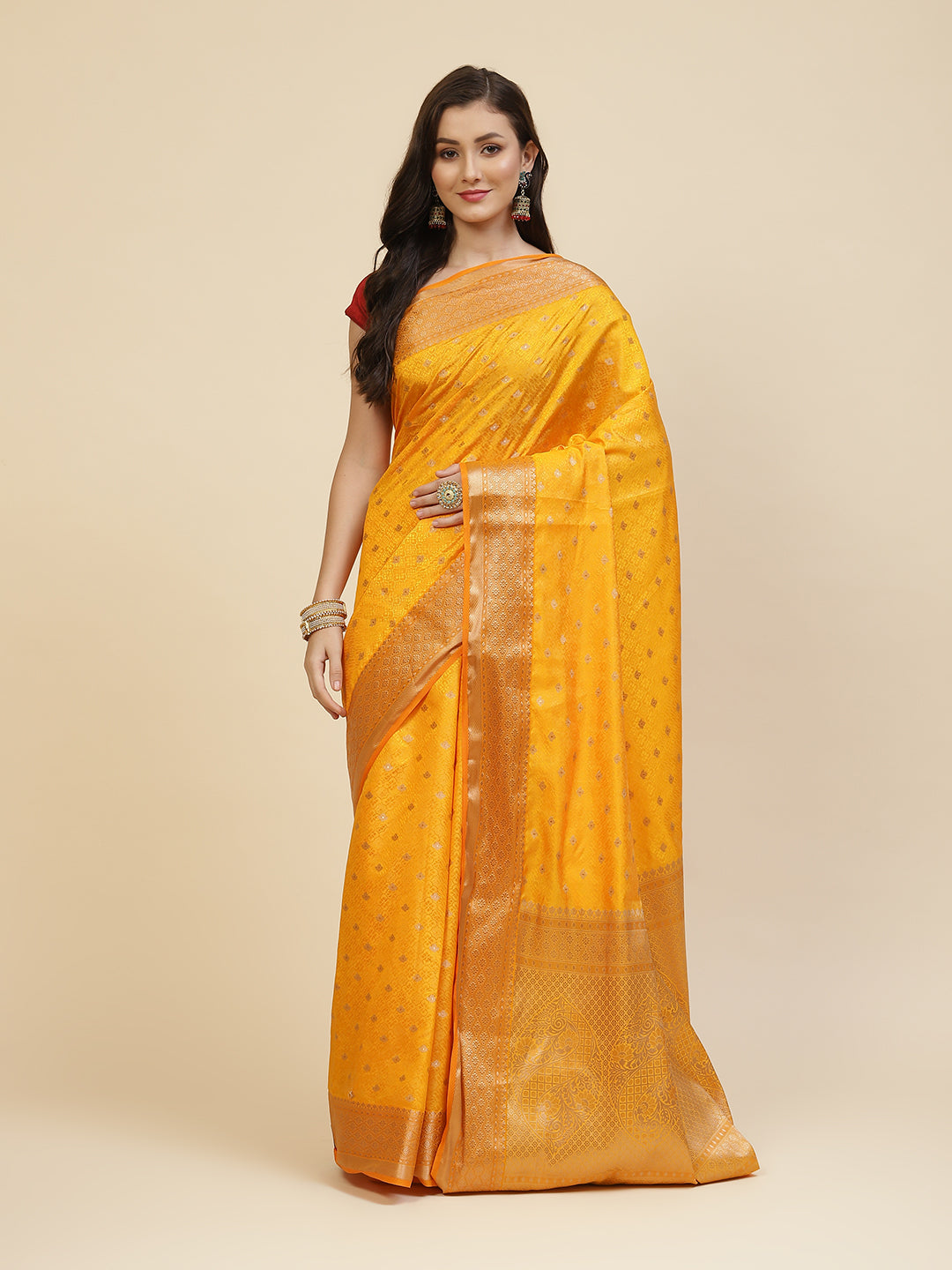 Zari Border Booti Linen Woven Saree