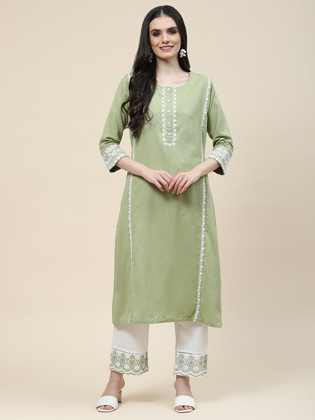 Plain Cotton Kurta With Pants