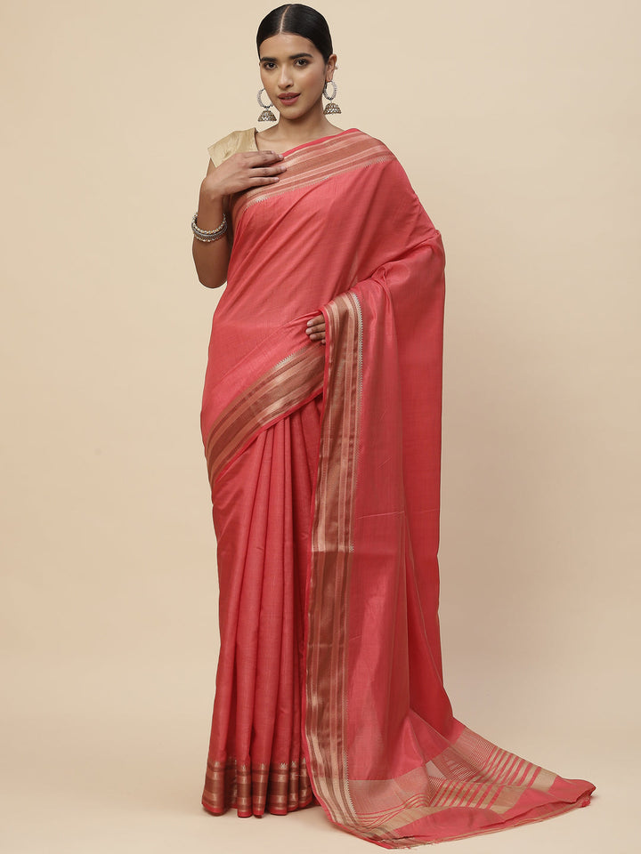 Plain Zari Border Handloom Woven Saree