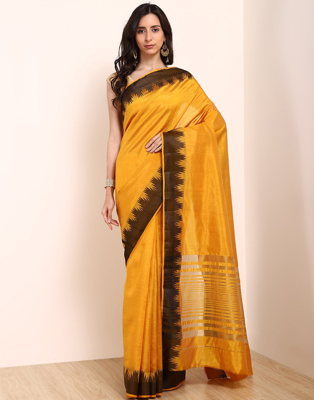 MBZ Meena Bazaar-Mustard Art Handloom Saree