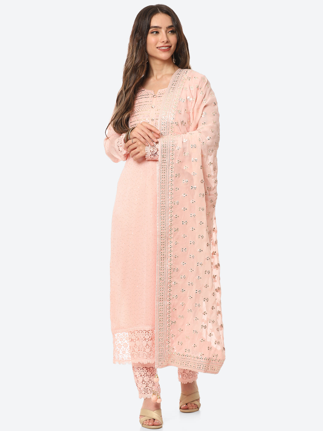 Resham Jaal Georgette Kurta With Pant &amp; Dupatta