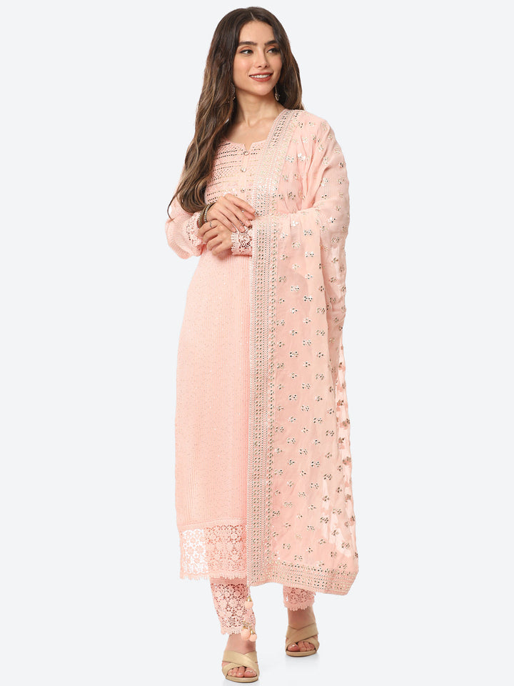 Resham Jaal Georgette Kurta With Pant &amp; Dupatta