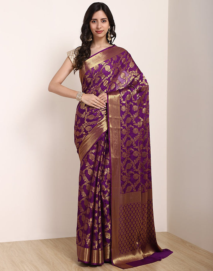 MBZ Meena Bazaar-Red Art Crepe Saree