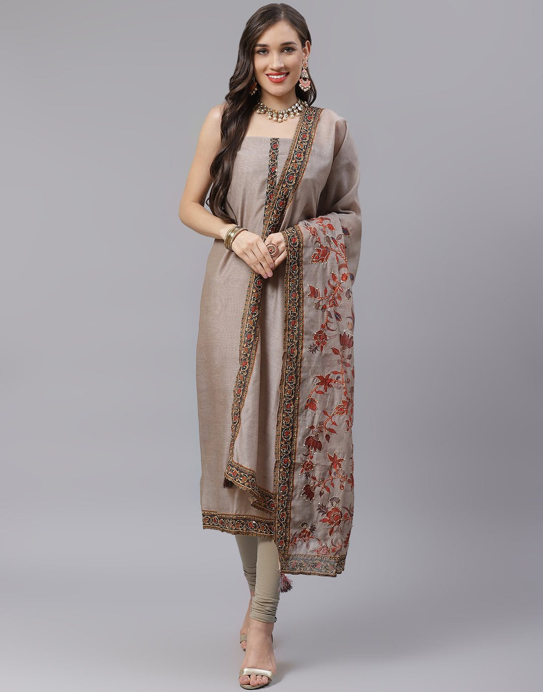 Chanderi Embroidered Suit Piece with fancy dupatta