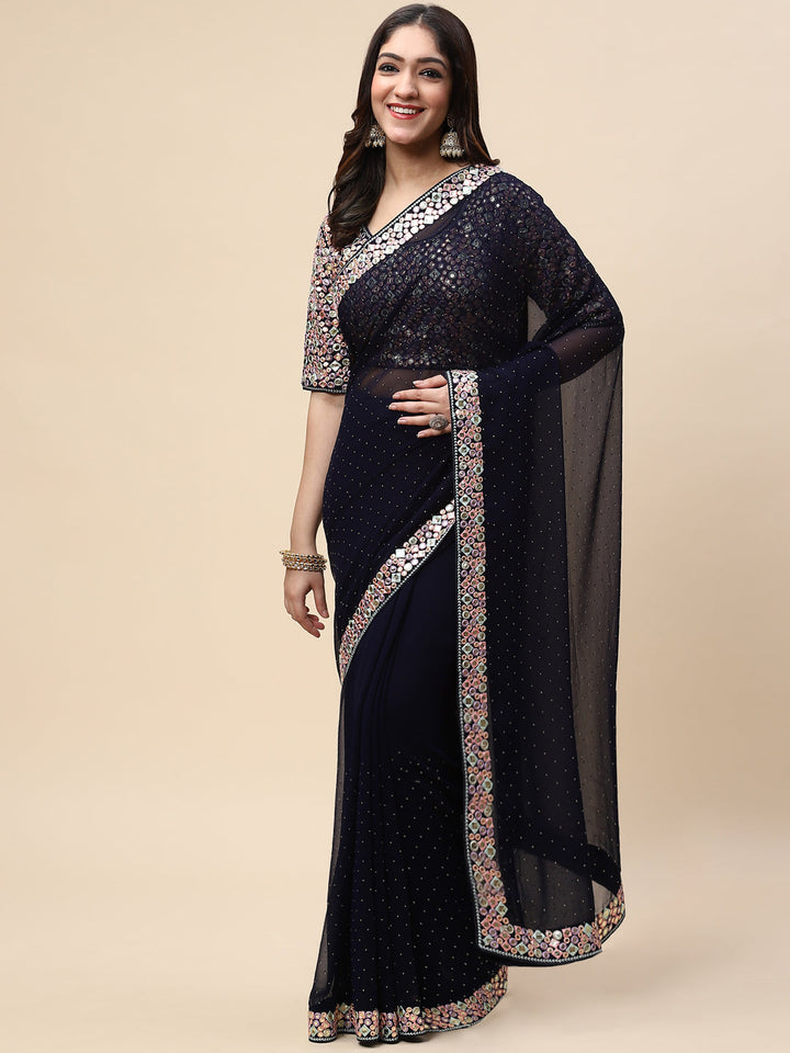 Plain Embroidered Georgette Saree