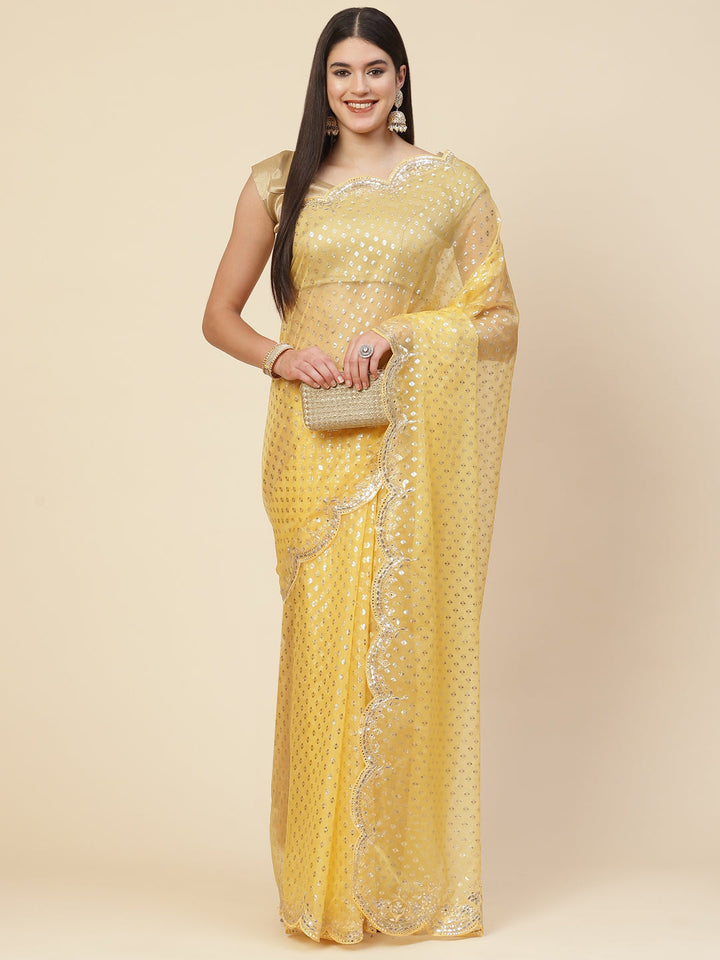 Mirror Work Embroidered Organza Saree