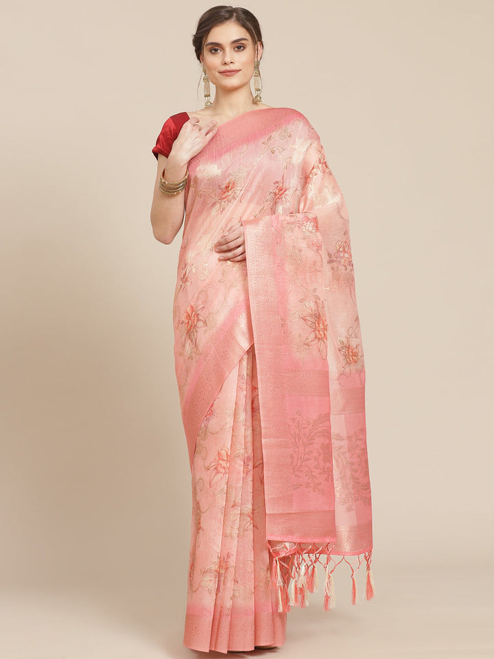 Digital Floral Printed Banarasi Pallu Cotton Chanderi Saree